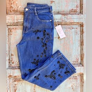 Anthropologie Sequined Embellished Annie High Rise Straight Leg Ankle Jeans